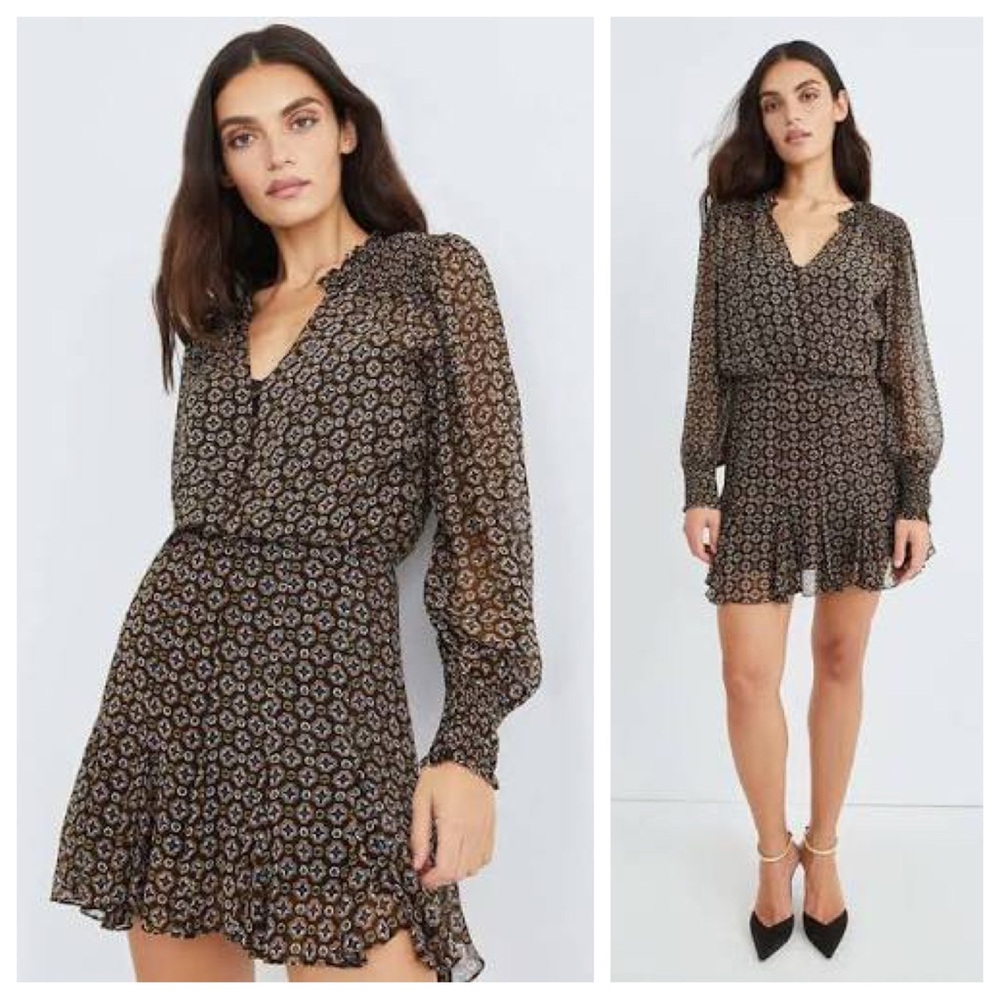 Veronica Beard Sacchi Dress Geometric Moroccan Boho Long Sleeve Black Multi 8